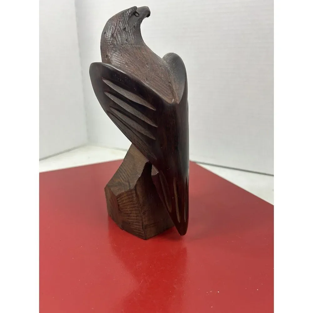 Vintage Hand Carved Ironwood Perched Eagle Hawk Bird of Prey Sculpture 8
